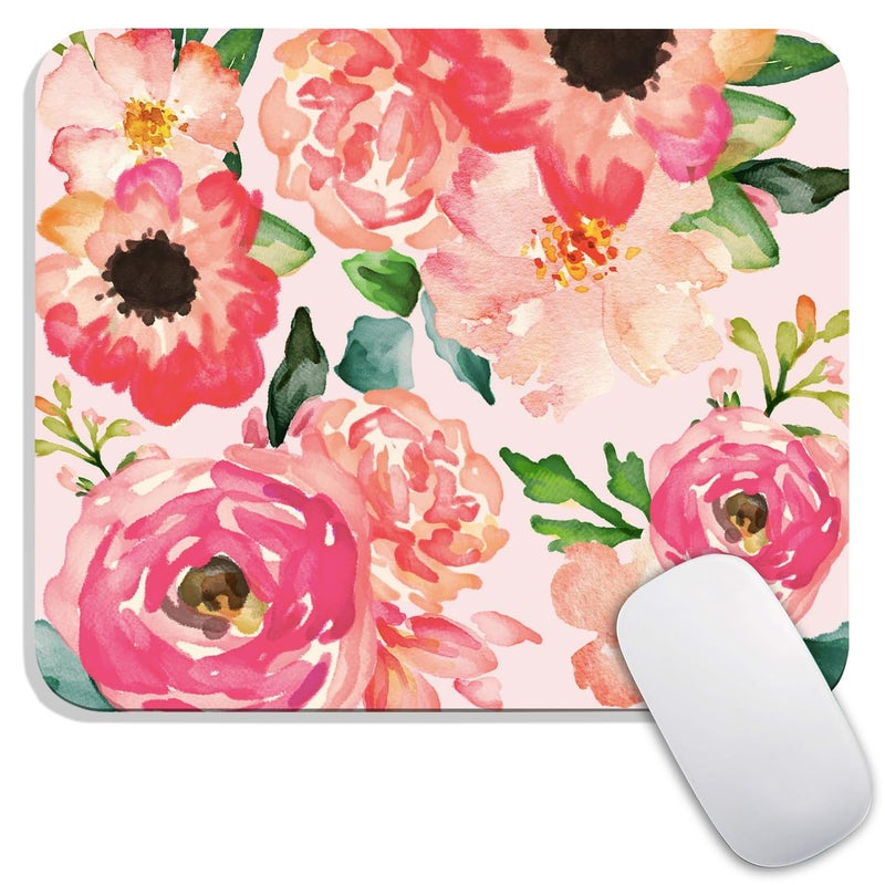 Armanza Square Mouse Pad Pink Watercolor Flower, Personalized Premium-Textured Custom Mouse Mat Design, Washable Mousepad Cloth, Non-Slip Rubber Base Computer Mouse Pads for Wireless Mouse - Image 1